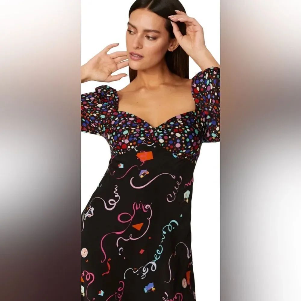 Rixo Gio Confetti Midi Silk Cocktail Dress Size 6